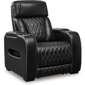 Signature Design by Ashley Boyington Contemporary Leather Match Power Recliner with Adjustable Headrest, Cup Holders, USB Port and Air Massage System, Light Gray(Black)