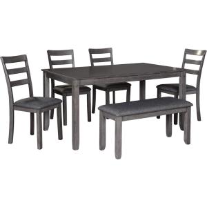 Signature Design by Ashley Bridson Modern 6 Piece Dining Set, Includes Dining Table, 4 Chairs & Bench, Gray(Grey)