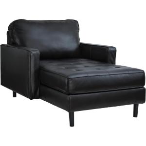 Signature Design by Ashley Bryceview Modern Tufted Leather Match Chaise with Loose Seat Cushion, Black(Chaise)