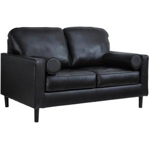 Signature Design by Ashley Bryceview Modern Tufted Leather Match Chaise with Loose Seat Cushion, Black(Loveseat)