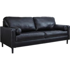 Signature Design by Ashley Bryceview Modern Tufted Leather Match Chaise with Loose Seat Cushion, Black(Sofa)