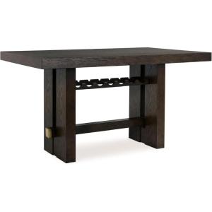 Signature Design by Ashley Burkhaus Contemporary Counter Height Dining Table with Double-Pedestal Base and Wine Rack, Dark Brown(Counter Height)