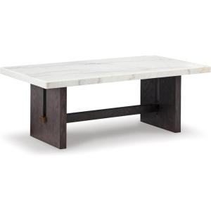 Signature Design by Ashley Burkhaus Traditional Rectangular Coffee Table with Marble Tabletop, Dark Brown & White