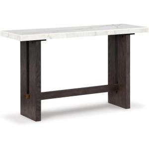 Signature Design by Ashley Burkhaus Traditional Rectangular Sofa Table with Marble Tabletop, Dark Brown & White