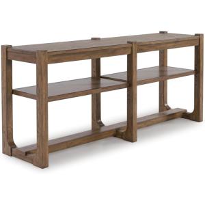 Signature Design by Ashley Cabalynn Farmhouse Sofa Table with 2 Adjustable Shelves, Light Brown