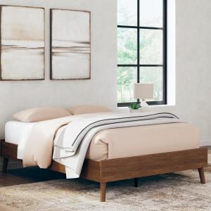 Signature Design by Ashley Cabinella Vintage Queen Platform Bed with Metal Slats and Center Support Legs, Light Brown(Brown)
