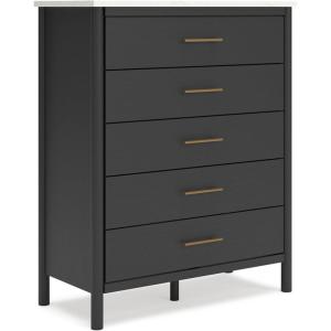 Signature Design by Ashley Cadmori Bohemian 5-Drawer Chest of Drawers with Safety Stop and Post Legs, White & Light Brown(Black & White)