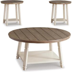 Signature Design by Ashley Caitbrook Neutral 3 Piece Table Set with Coffee & 2 End Tables, Grayish Brown(Whitewash)