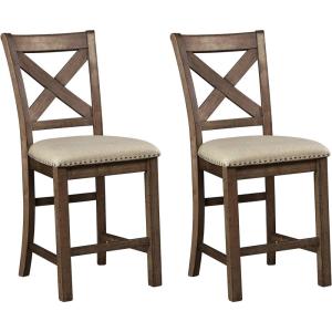 Signature Design by Ashley Caitbrook Rustic 24.63″ Counter Height Upholstered Barstool, Set of 2, Gray(Brown)