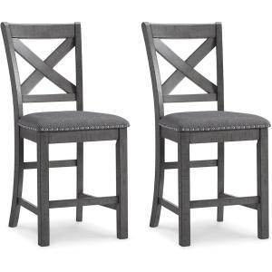 Signature Design by Ashley Caitbrook Rustic 24.63″ Counter Height Upholstered Barstool, Set of 2, Gray(Grey)