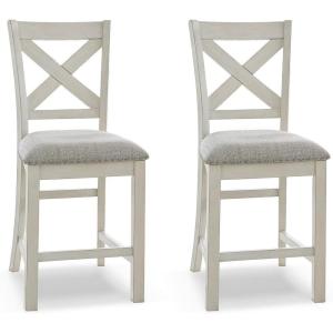 Signature Design by Ashley Caitbrook Rustic 24.63″ Counter Height Upholstered Barstool, Set of 2, Gray(White)