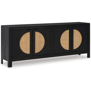 Signature Design by Ashley Cliffiings Contemporary 4-Door Accent Cabinet with 2 Shelves, Woven Cane Door Fronts, Black & Light Brown