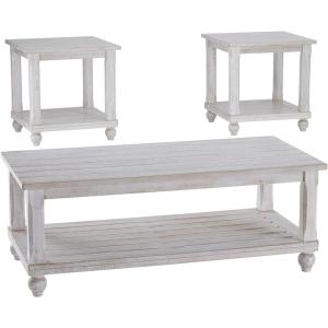 Signature Design by Ashley Cloudhurst Farmhouse 3-Piece Table Set, Includes 1 Coffee Table and 2 End Tables with Lower Storage Shelf, White with Rustic Finish