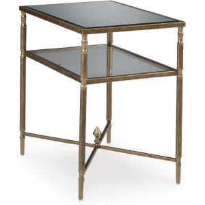 Signature Design by Ashley Cloverty Industrial Mirror-Tabletop End Table with Round Legs and Glass Shelf, Metallic