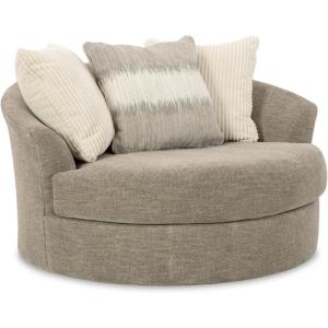 Signature Design by Ashley Creswell Transitional Round Upholstered Oversized Swivel Accent Chair, Gray