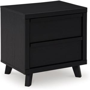 Signature Design by Ashley Danziar Modern 2 Drawer Nightstand with Wireless Charging and USB Ports, 24.37″ Tall, Black