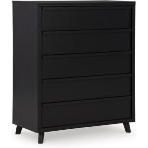 Signature Design by Ashley Danziar Modern 5 Drawer Wide Chest with Safety Stop, Black(5 Drawer Chest)
