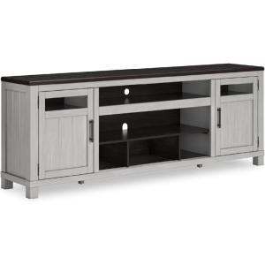 Signature Design by Ashley Darborn Farmhouse 88″ TV Stand for TVs up to 101″ with Adjustable Shelves, Cabinets, Cord Openings and Fireplace Option, Light Gray & Dark Brown(White)