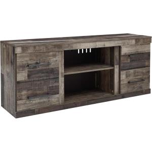 Signature Design by Ashley Derekson Casual TV Stand with Fireplace Option, Fits TVs up to 63″, Gray(Grey)