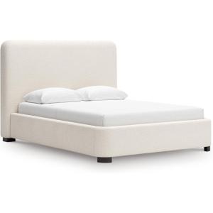 Signature Design by Ashley Dolante Modern Farmhouse Button-Tufted Upholstered Platform Bed, King, Beige(Beige)