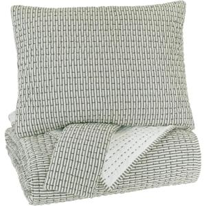 Signature Design by Ashley Doralia Modern Striped 3 Piece Coverlet Set with Shams, Queen, Gray(Queen)