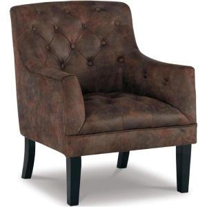 Signature Design by Ashley Drakelle Faux Leather Distressed Tufted Accent Chair, Brown(Brown)