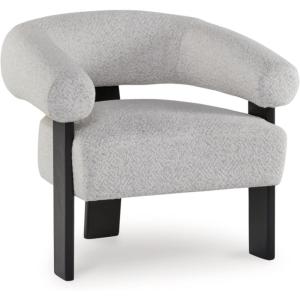Signature Design by Ashley Dultish Modern Upholstered Accent Chair with Barrel Back and Rounded Arms, Light Gray & Black