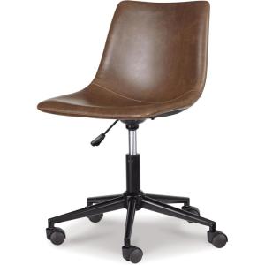 Signature Design by Ashley Faux Leather Adjustable Swivel Bucket Seat Home Office Desk Chair, Brown(Brown)