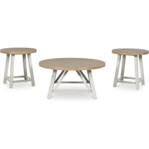 Signature Design by Ashley Fawndell Casual Table with Antiqued Finish, Set of 3, White & Light Brown(Antique White/Brown)