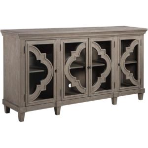 Signature Design by Ashley Fossil Ridge Rustic Accent Cabinet or Server, Dark Brown(4-Door Accent Cabinet)