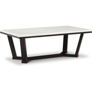 Signature Design by Ashley Fostead Contemporary Rectangular Coffee Table with Marble Top, White Marble & Dark Brown