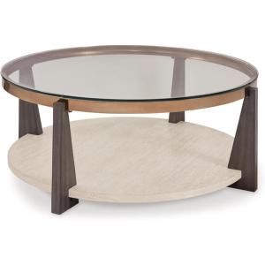 Signature Design by Ashley Frazwa Round Glasstop Coffee Table, Gray/Brown/Gold