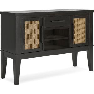 Signature Design by Ashley Galliden Urban 2-Door Dining Server with Reversible Wine Rack Shelf, Adjustable Shelves and Felt-Lined Drawer, Black & Light Brown