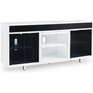 Signature Design by Ashley Gardoni Contemporary 72″ TV Stand for TVs up to 82″ with Adjustable Shelves, Cabinets, Cord Openings and Fireplace Option, White & Black