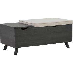 Signature Design by Ashley Gerdanet Mid Century Modern Upholstered Storage Bench, Beige(Dark Gray)