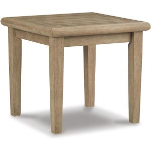 Signature Design by Ashley Gerianne Outdoor Eucalyptus Wood Square End Table, Gray Brown(End Table)