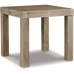 Signature Design by Ashley Gerianne Outdoor Eucalyptus Wood Square End Table, Gray Brown(Outdoor End Table)