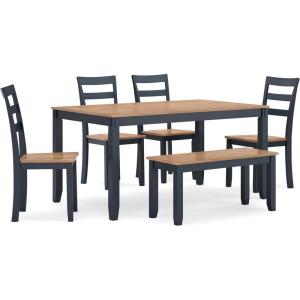 Signature Design by Ashley Gesthaven Modern Dining Table with 4 Chairs and Bench, Set of 6, Blue & Light Brown(Light Brown & Blue)