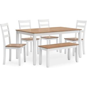 Signature Design by Ashley Gesthaven Modern Dining Table with 4 Chairs and Bench, Set of 6, Blue & Light Brown(Light Brown & White)