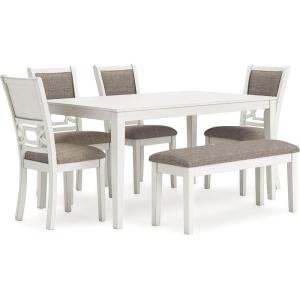 Signature Design by Ashley Gesthaven Modern Dining Table with 4 Chairs and Bench, Set of 6, Blue & Light Brown(White)