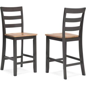 Signature Design by Ashley Gesthaven Solid Wood Frame Counter Height Barstool, Set of 2, Natural/Brown(Light Brown & Dark Brown)