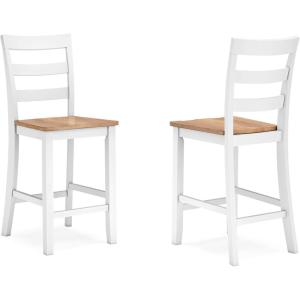 Signature Design by Ashley Gesthaven Solid Wood Frame Counter Height Barstool, Set of 2, Natural/Brown(Light Brown & White)