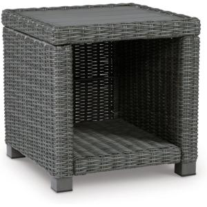 Signature Design by Ashley Grasson Lane Outdoor Wicker Cocktail Table with Aluminum Frame, Brown(Grey)