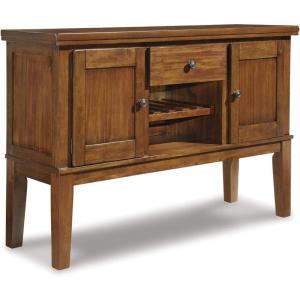 Signature Design by Ashley Hallanden Dining Room Server with Wine Rack, Weathered Gray(Medium Brown)