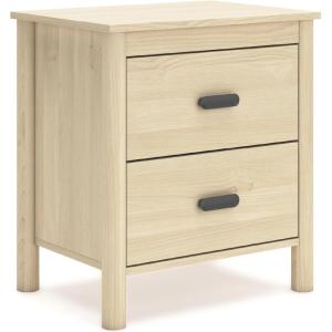 Signature Design by Ashley Hallityn Minimalist 2 Drawer Nightstand for Bedroom, 24.37″ Tall, White(Beige)