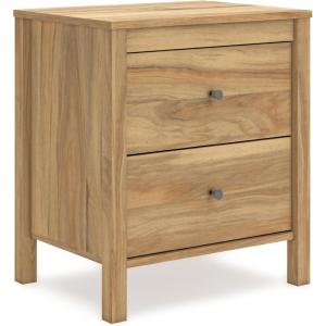 Signature Design by Ashley Hallityn Minimalist 2 Drawer Nightstand for Bedroom, 24.37″ Tall, White(Honey Brown)
