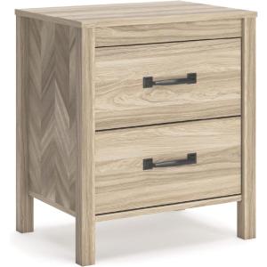 Signature Design by Ashley Hallityn Minimalist 2 Drawer Nightstand for Bedroom, 24.37″ Tall, White(Natural)