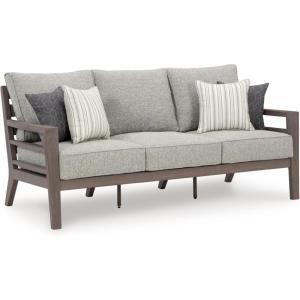 Signature Design by Ashley Hallow Creek Cottage Nuvella Weather Resistant Fabric Outdoor Sofa with Cushion and 4 Throw Pillows, Light Brown & Beige(Light Gray)