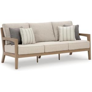 Signature Design by Ashley Hallow Creek Cottage Nuvella Weather Resistant Fabric Outdoor Sofa with Cushion and 4 Throw Pillows, Light Brown & Beige(Beige)