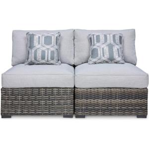 Signature Design by Ashley Harbor Court Outdoor Armless Chair with Cushion, 2 Count, Nuvella Weather Resistant Fabric, Gray